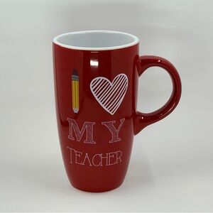 I Love My Teacher With Pencil And Heart Shapes - Red 16oz Mug - EUC
